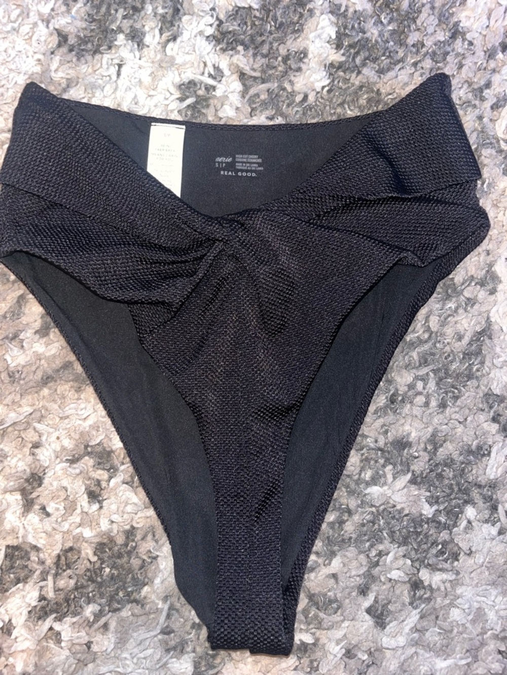 aerie Black Textured High-Cut Bikini Bottom